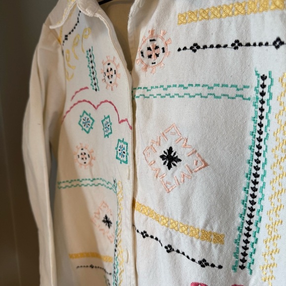 BFA Classics White Cottagecore Embroidered Denim Lightwt Button Up Jacket SZ L - Picture 4 of 6